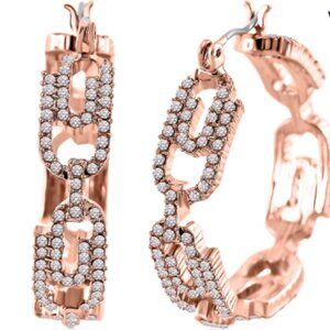 Austrian Crystal Beautiful Paper Clip Hoop Earrings in Rosetone